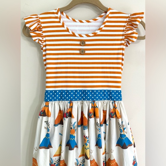 ELEANOR ROSE Girls Dress 14–16 Rhonda Stripe Teepee Fall Thanksgiving Ruffle - Picture 2 of 13